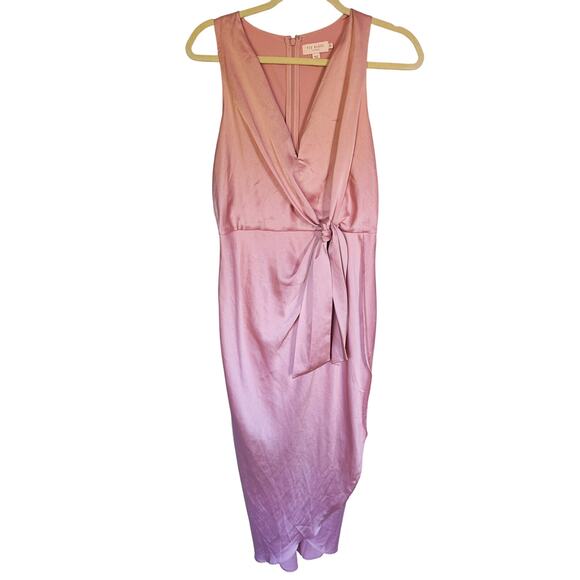 Ted Baker Wrap Front Twist Pink Midi Dress Adjustable Neckline Size 2 Cocktail - Picture 3 of 14